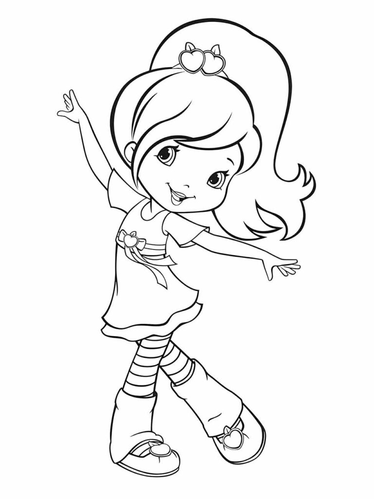 Desenho da Moranguinho para colorir com pose de dança.