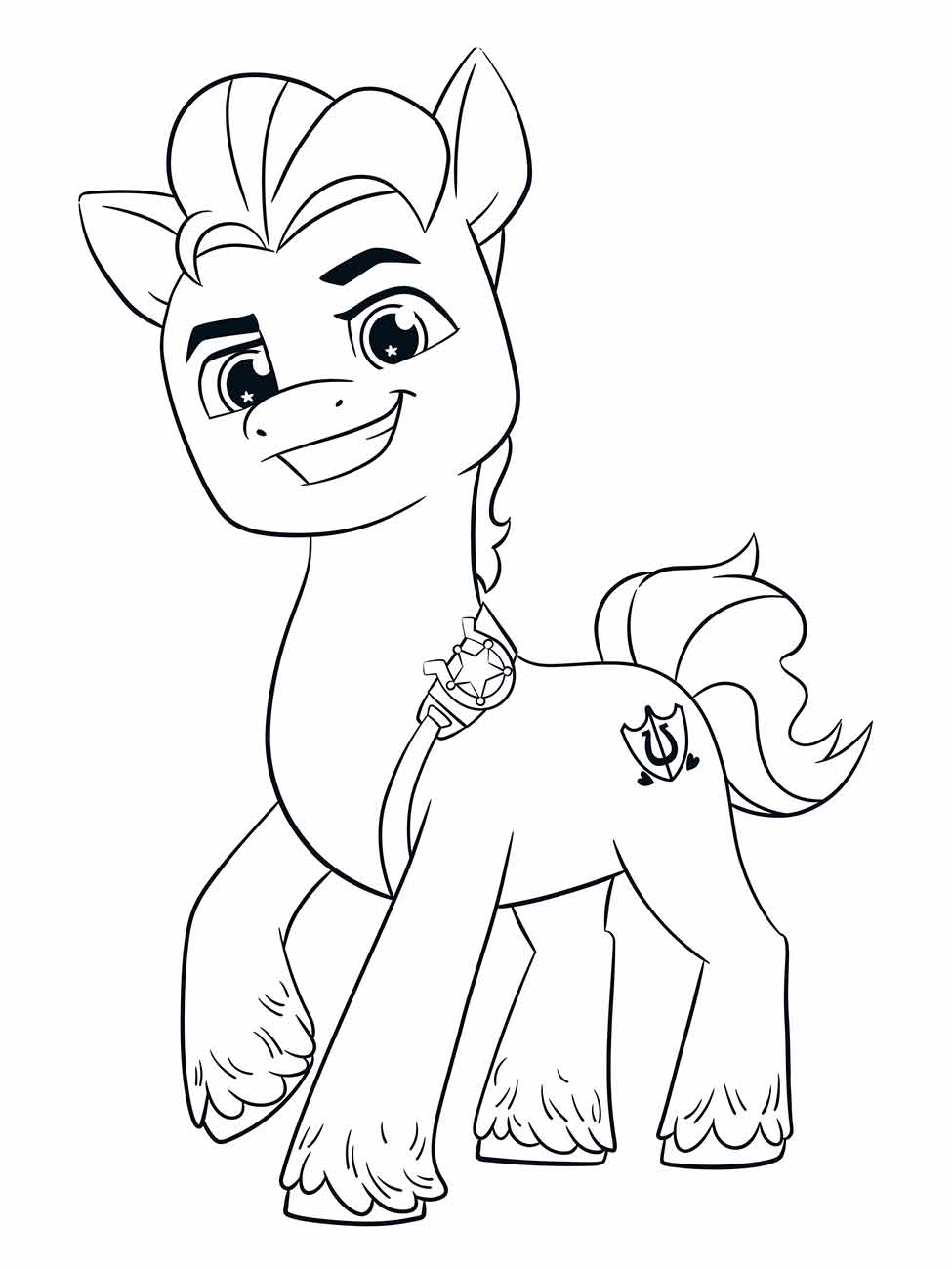 Desenho para colorir My Little Pony com Hitch Trailblazer exibindo um sorriso confiante.