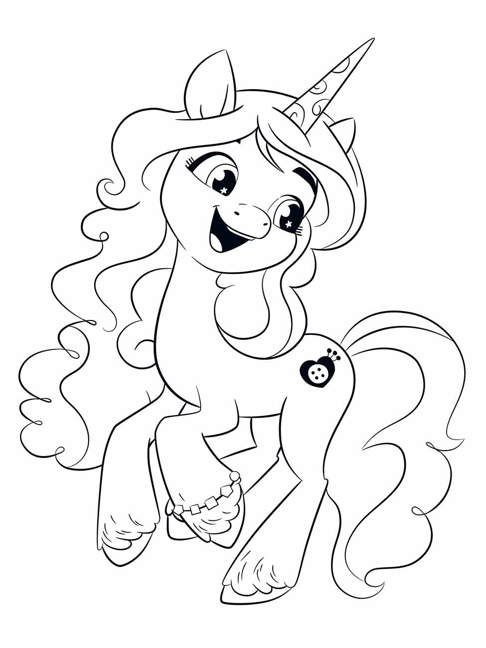 Desenho para colorir My Little Pony mostrando Zipp Storm alegre com bracelete.