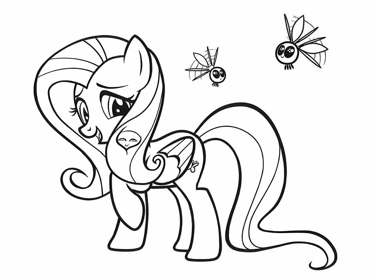 Desenho de my little pony Fluttershy cercada por borboletas para colorir