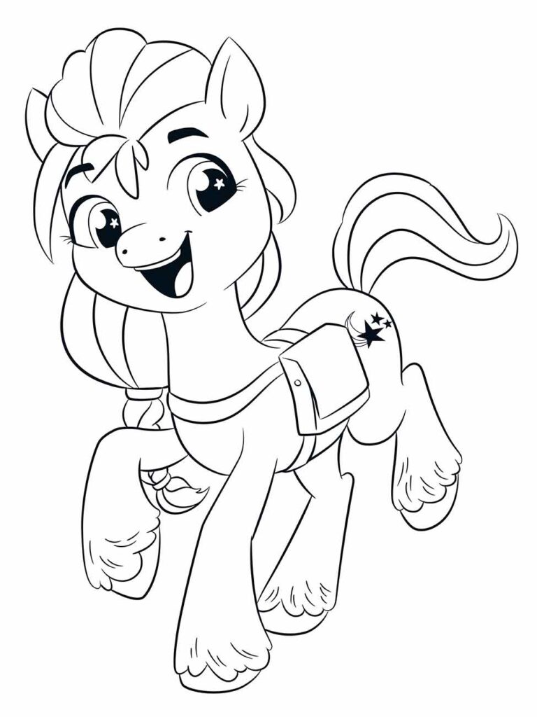 Desenho para colorir My Little Pony apresentando Zipp Storm olhando para cima com curiosidade.