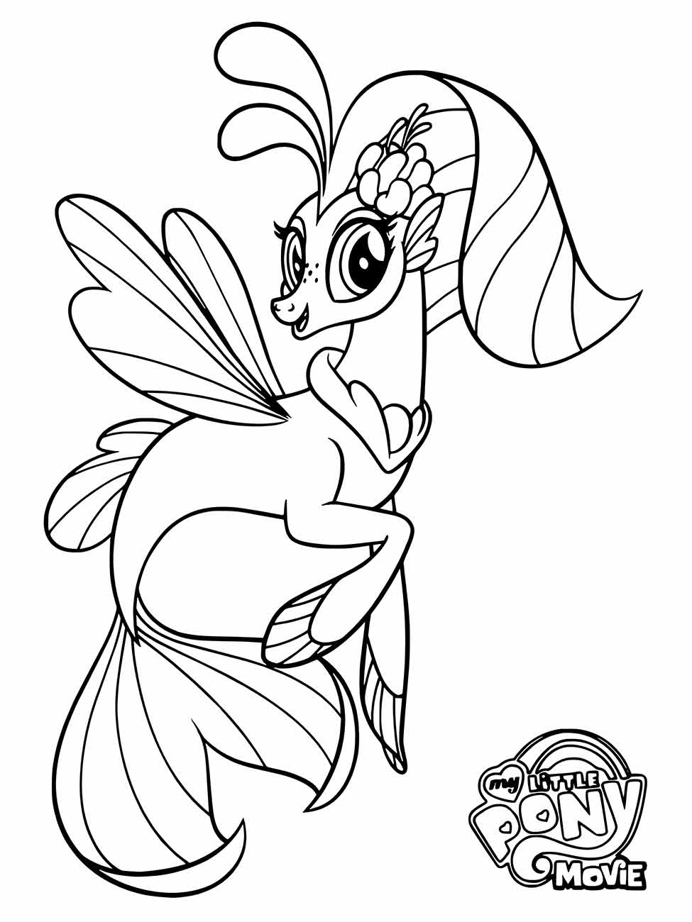 Desenho para colorir My Little Pony da Princess Skystar com asas e crina estilizada.