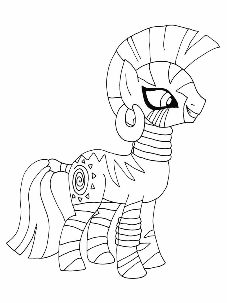 Desenho para colorir My Little Pony de uma zebra com enfeites e estilo tribal.