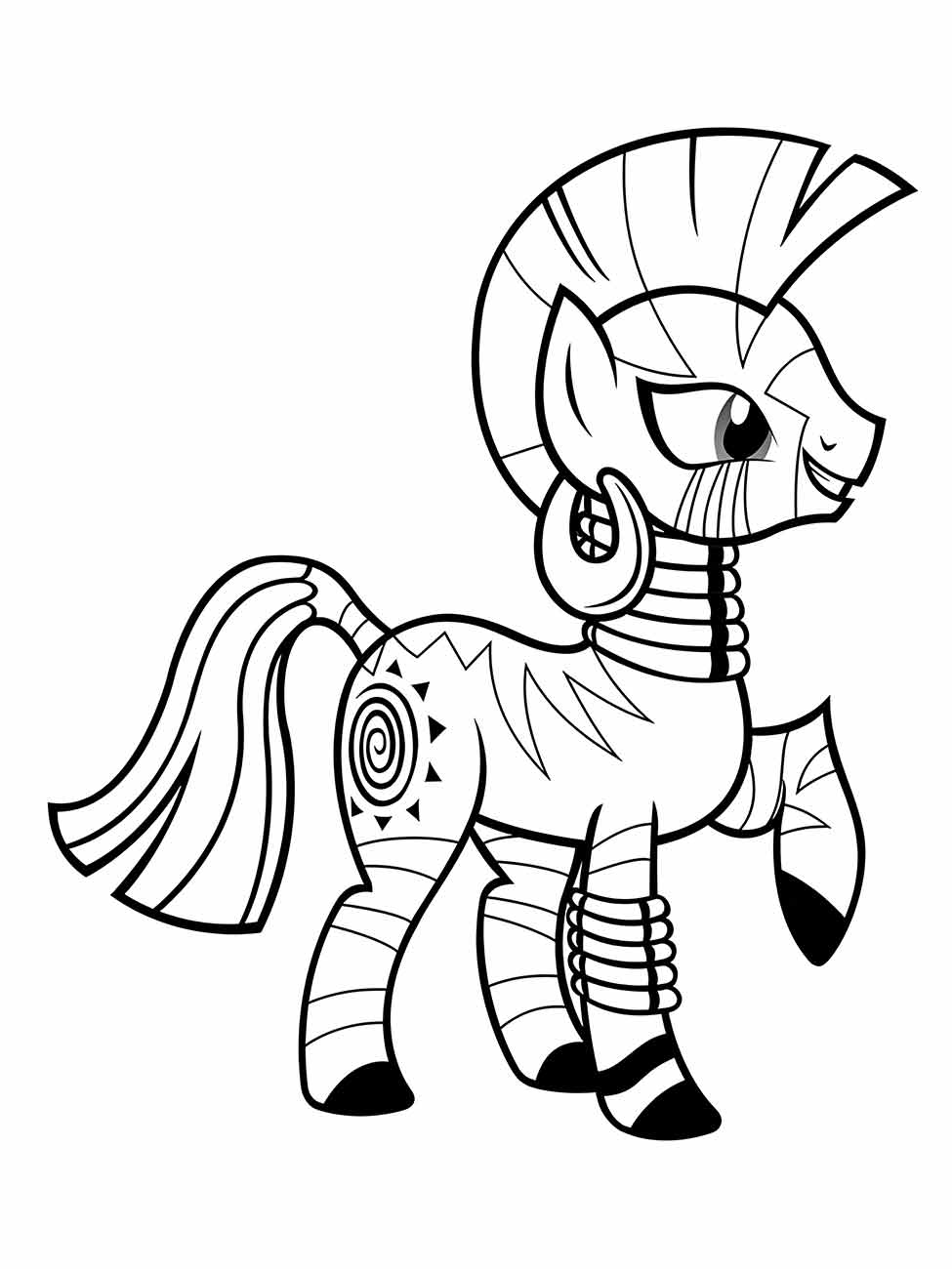 Desenho My Little Pony Zecora com detalhes tribais para colorir.