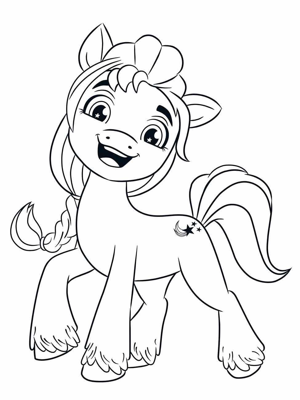 Desenho para colorir My Little Pony mostrando Sunny Starscout com um sorriso amigável.