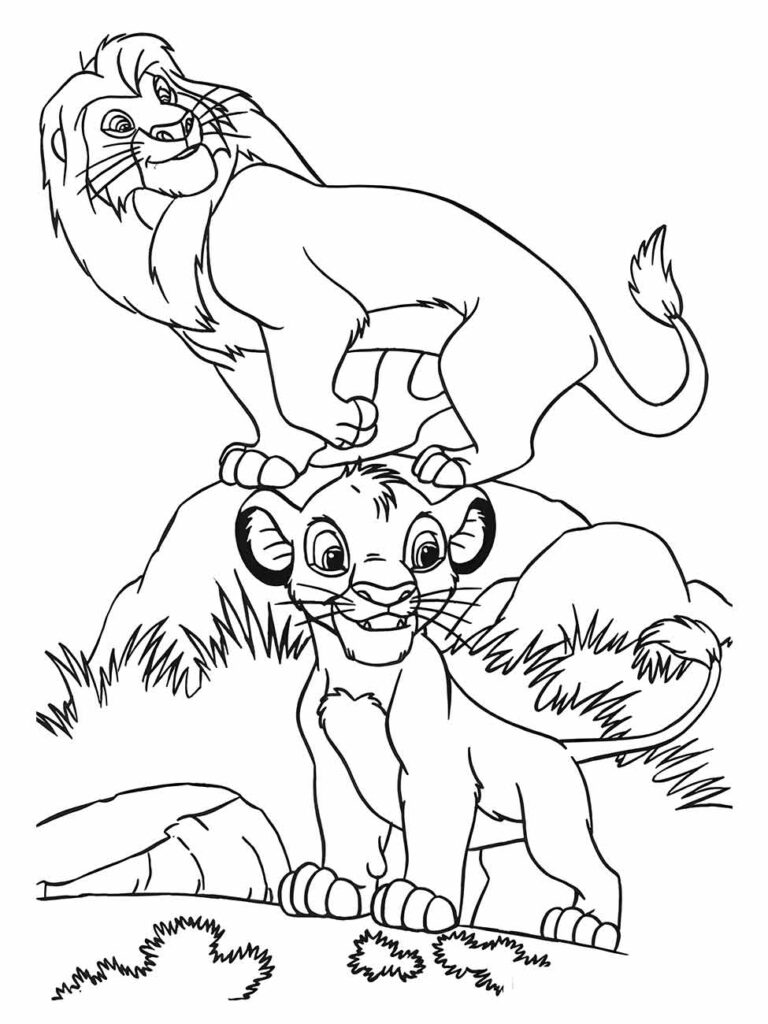 Desenho para colorir de Mufasa e Simba jovem do filme Rei Leão.