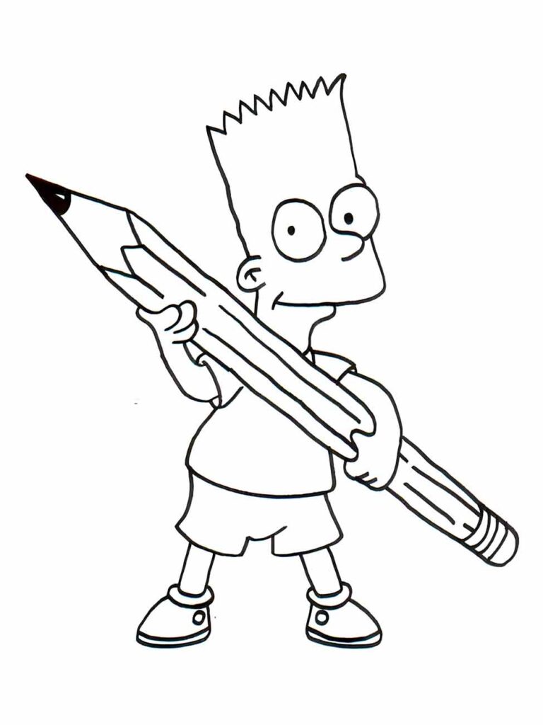 Desenho para colorir Bart com um lápis gigante.