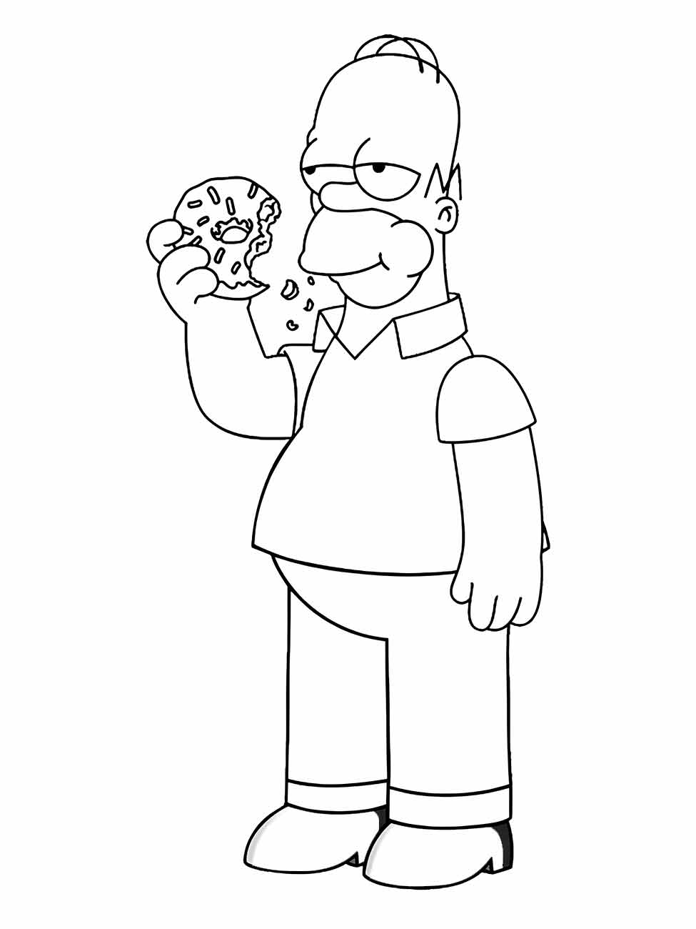 Desenho para colorir Homer simpsons com um donut.