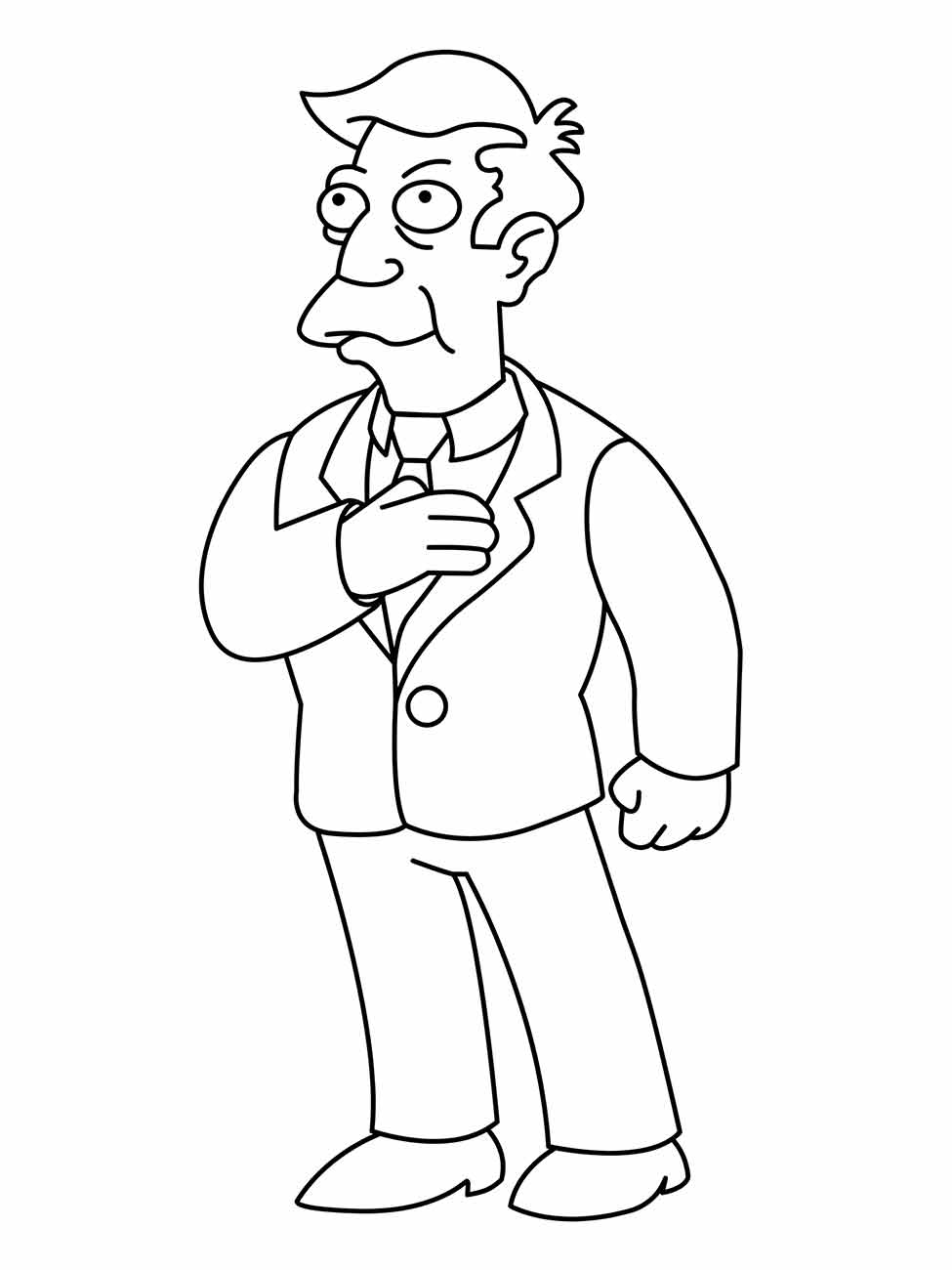 Desenho para colorir do Diretor Skinner dos simpsons ajustando sua gravata.