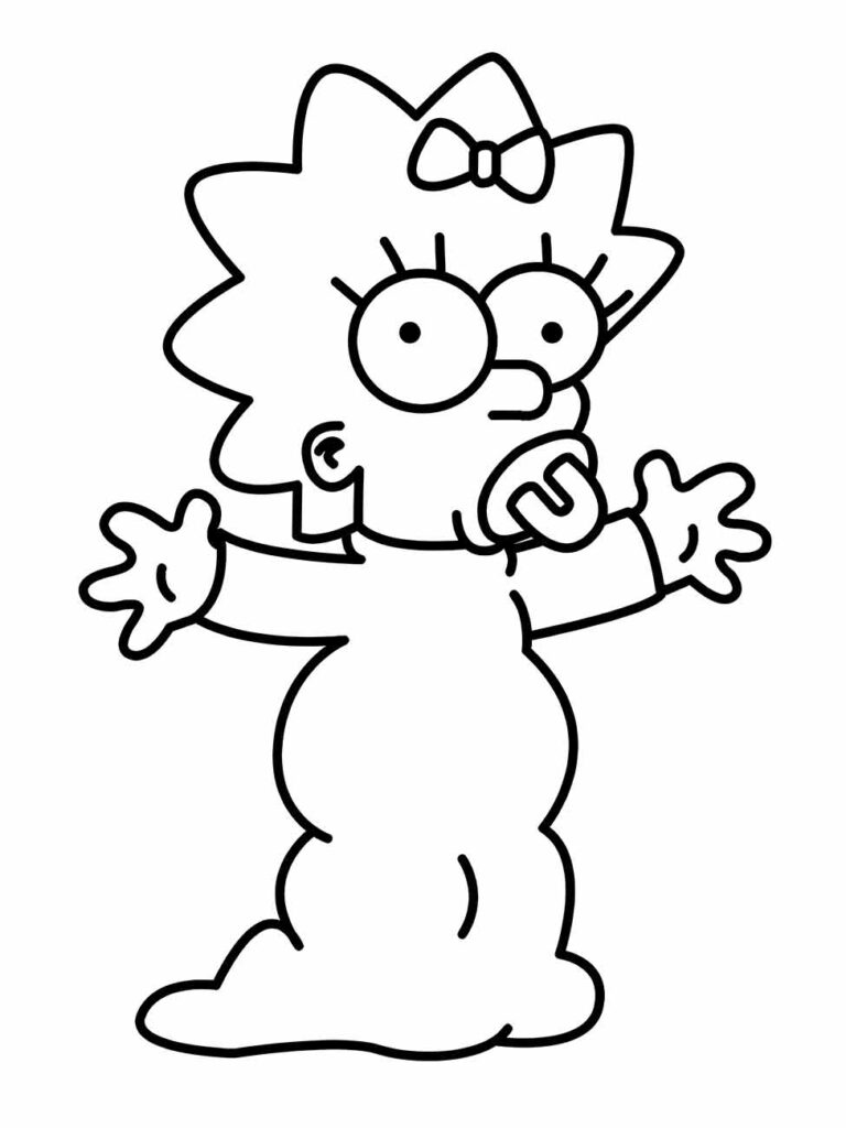 Desenho para colorir Lisa simpson assustada com as mãos para cima.