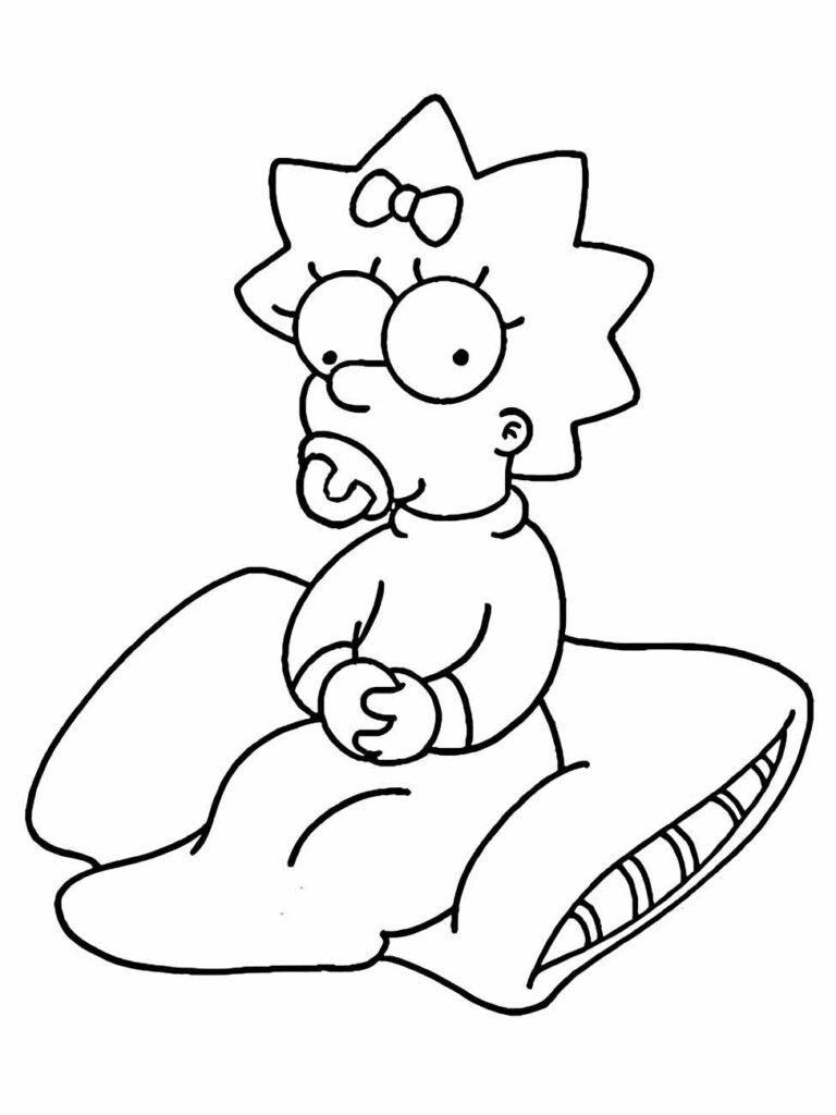 Desenho para colorir Maggie Simpson em uma almofada.