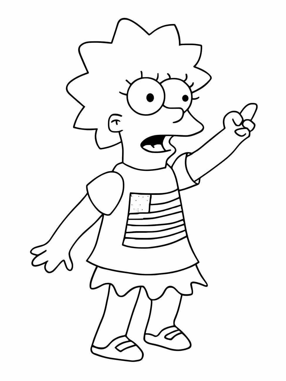 Desenho para colorir Lisa simpsons apontando para cima.