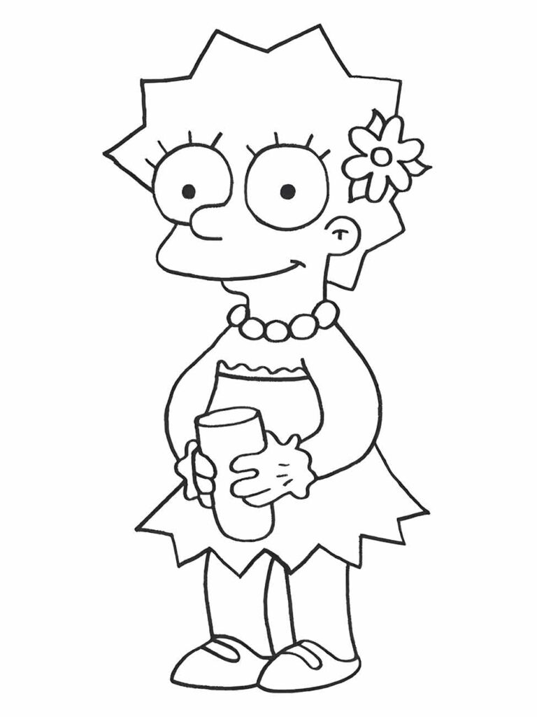 Desenho para colorir Lisa simpsons segurando um copo.