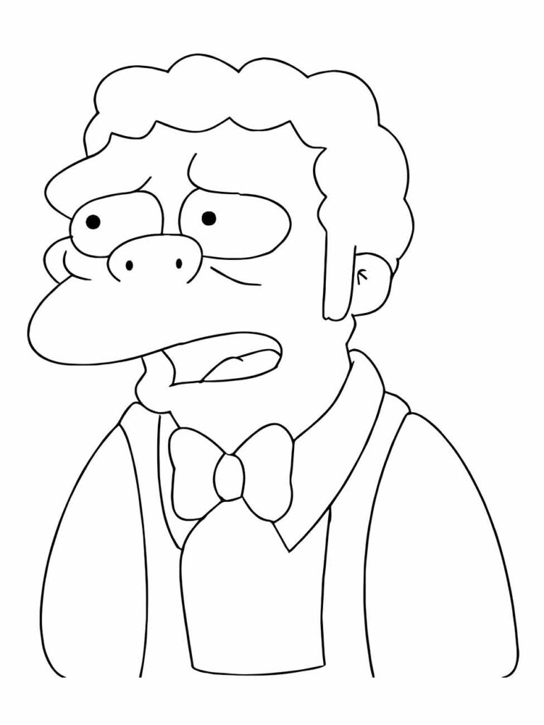 Desenho para colorir Moe Szyslak, o barman, com uma expressão triste.