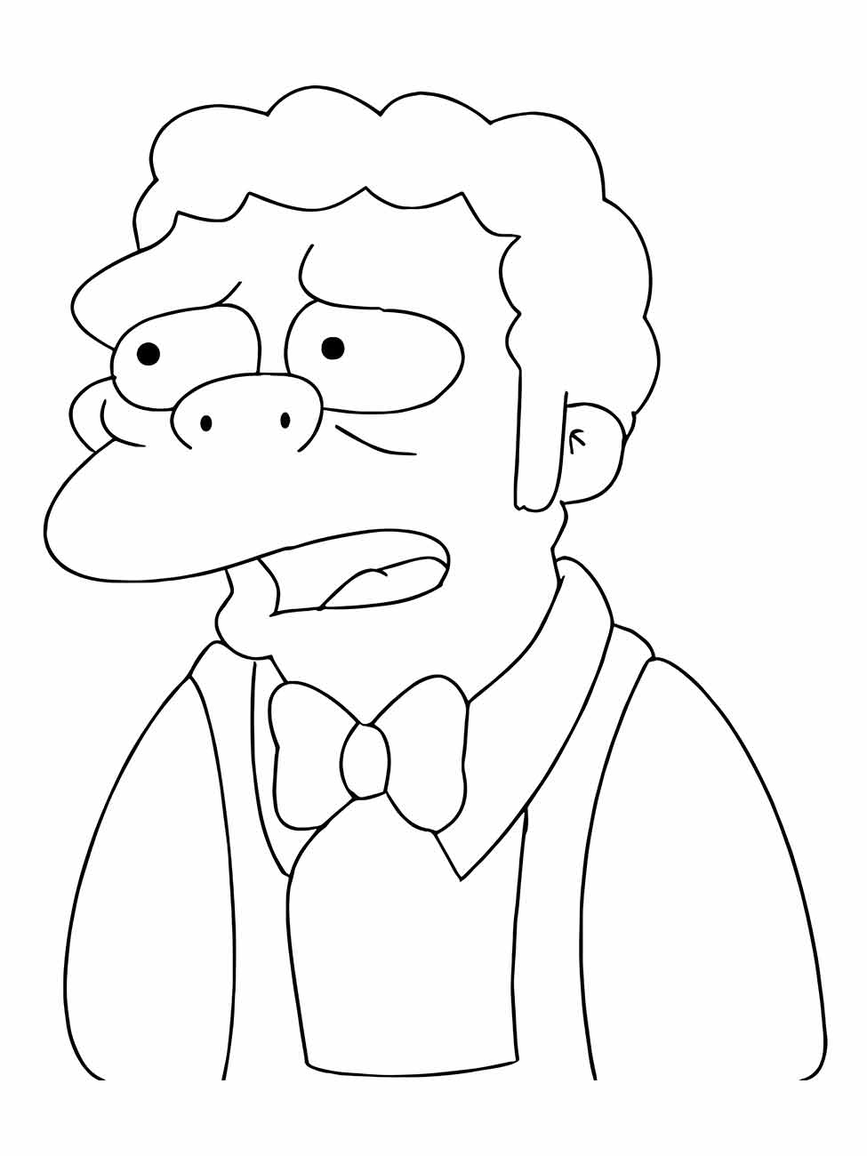 Desenho para colorir Moe Szyslak, o barman, com uma expressão triste.