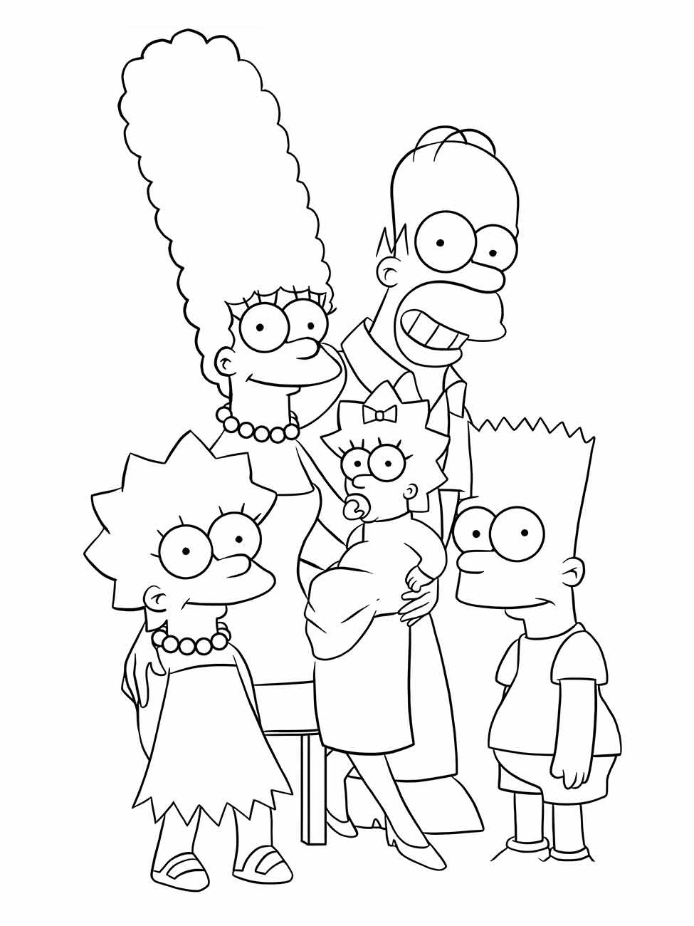 Desenho para colorir da família Simpson sorridente.