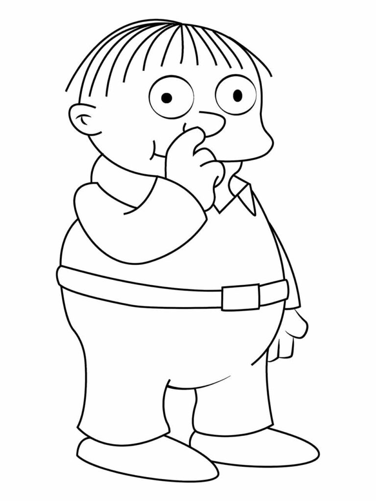 Desenho para colorir Ralph Wiggum dos simpsons com dedo no nariz.