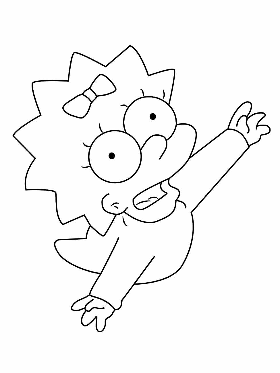 Desenho para colorir de Lisa Simpson saltitante e alegre.