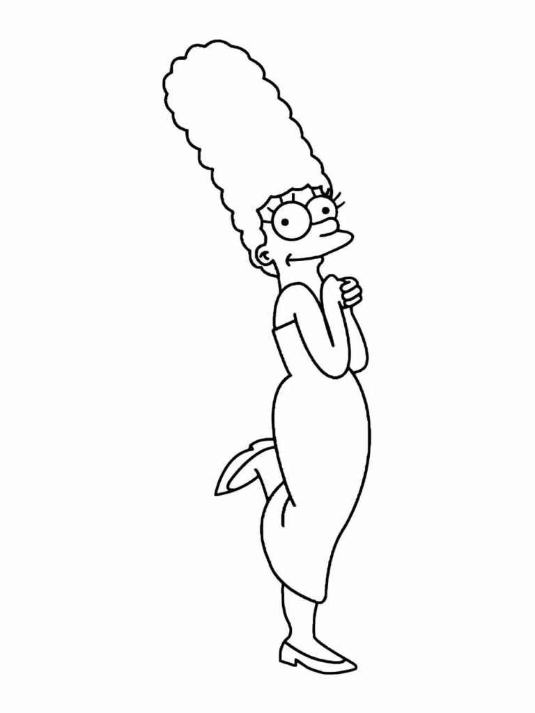 Desenho para colorir de Marge Simpson perfilada e pensativa.