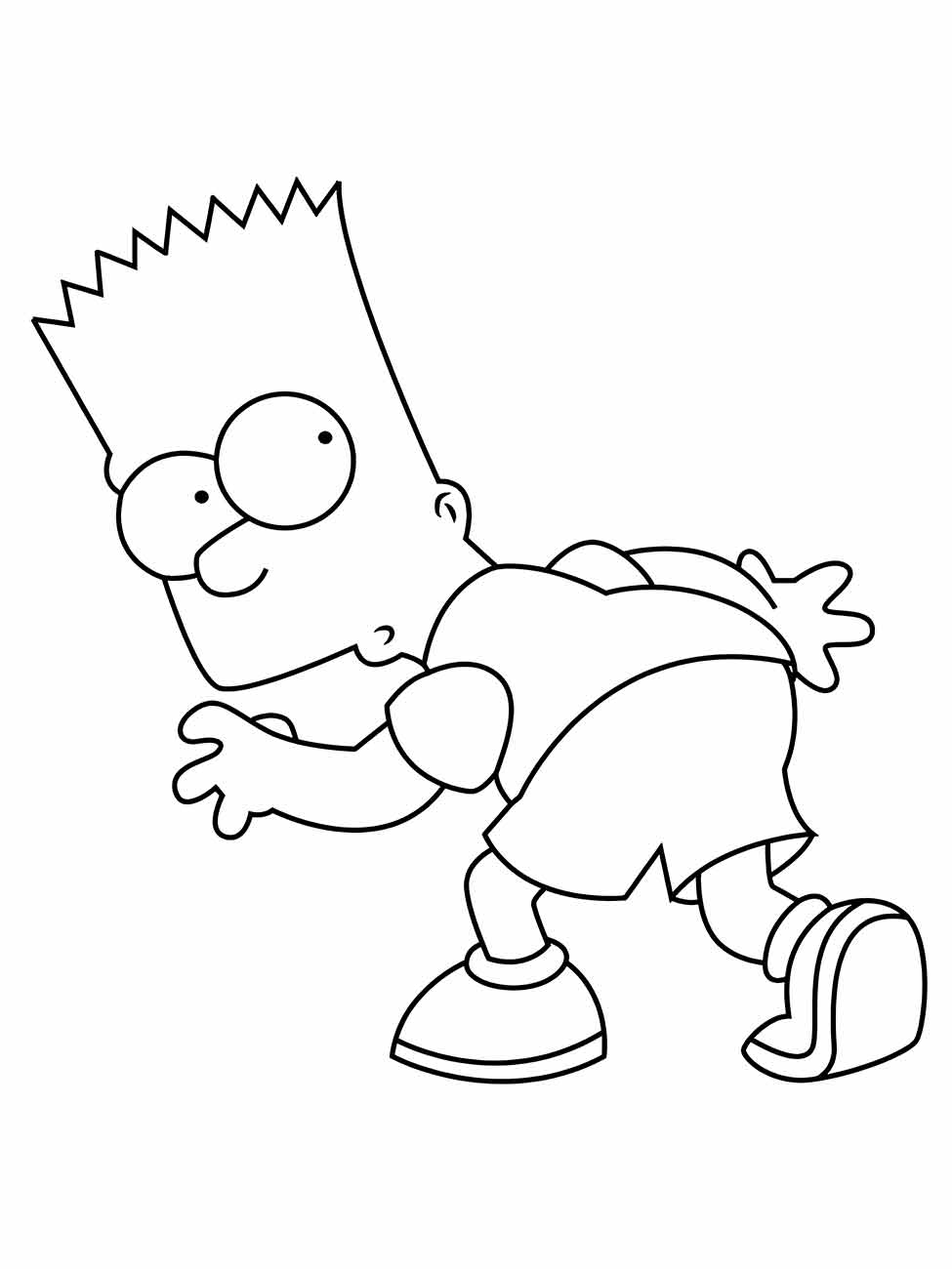 Desenho para colorir de Bart Simpson agachado e se esgueirando.