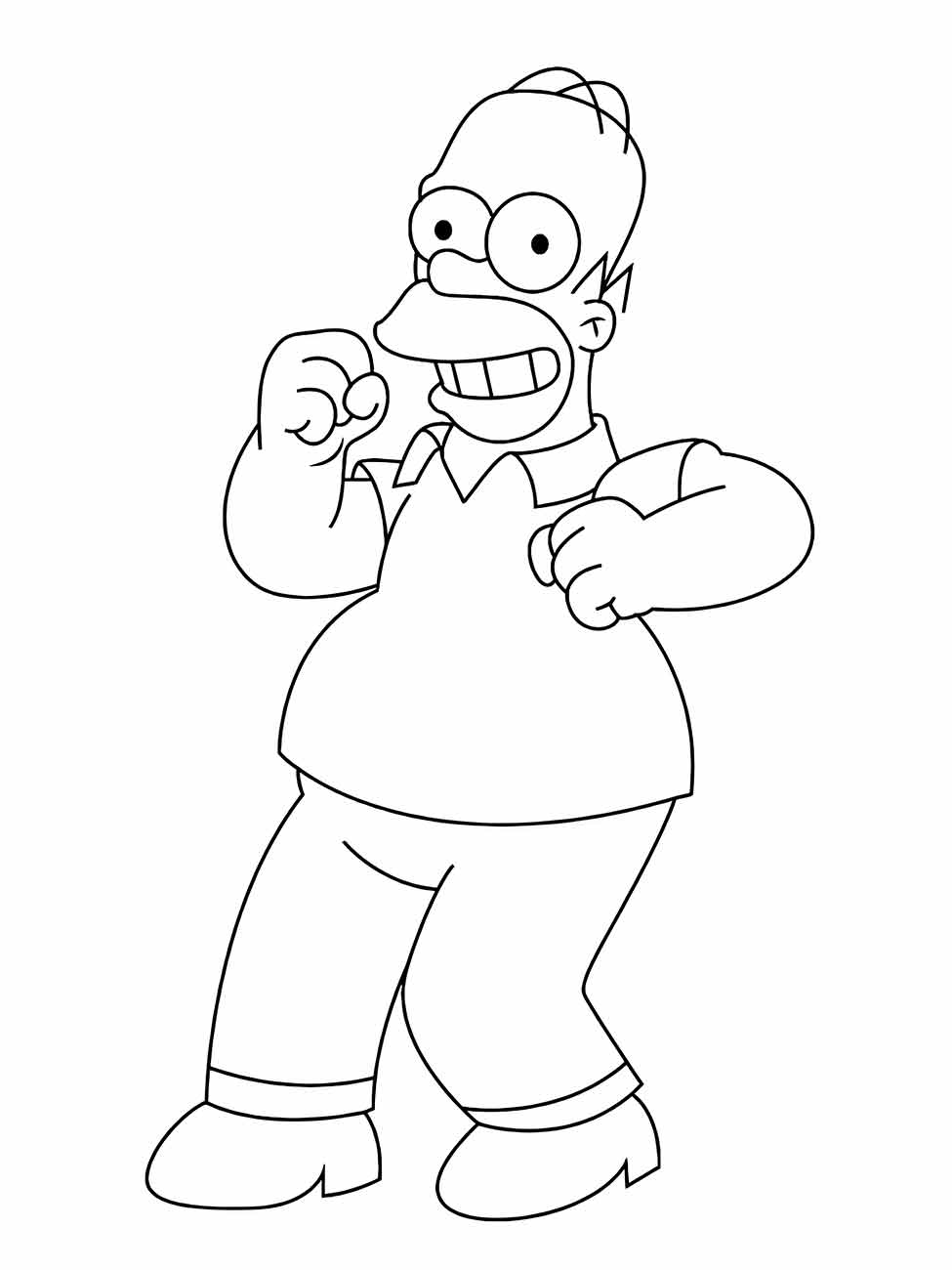 Desenho para colorir de Homer Simpson com o punho erguido e sorrindo.