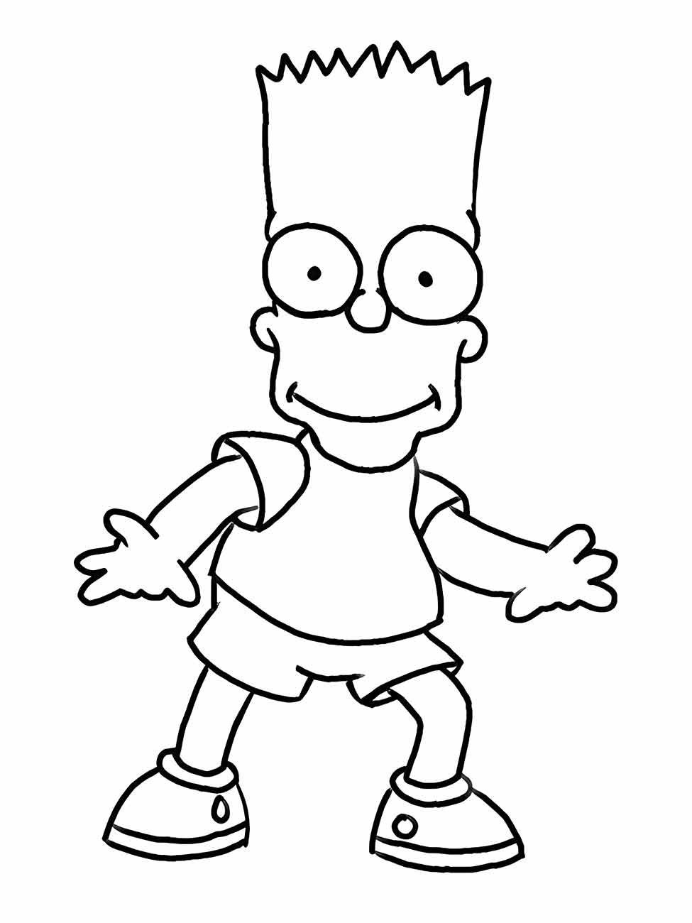 Desenho para colorir de Bart Simpson de pé e com os braços abertos.