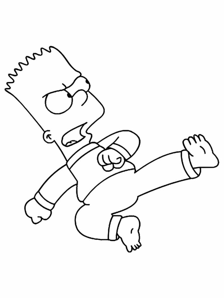 Desenho para colorir de Bart Simpson em pose de luta.