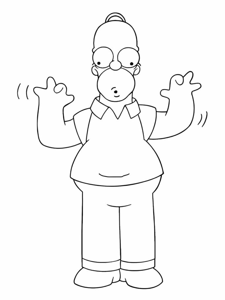 Desenho para colorir de Homer Simpson com expressão surpresa.