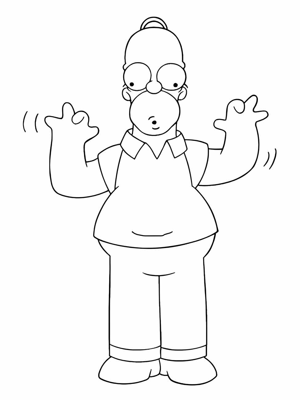 Desenho para colorir de Homer Simpson com expressão surpresa.