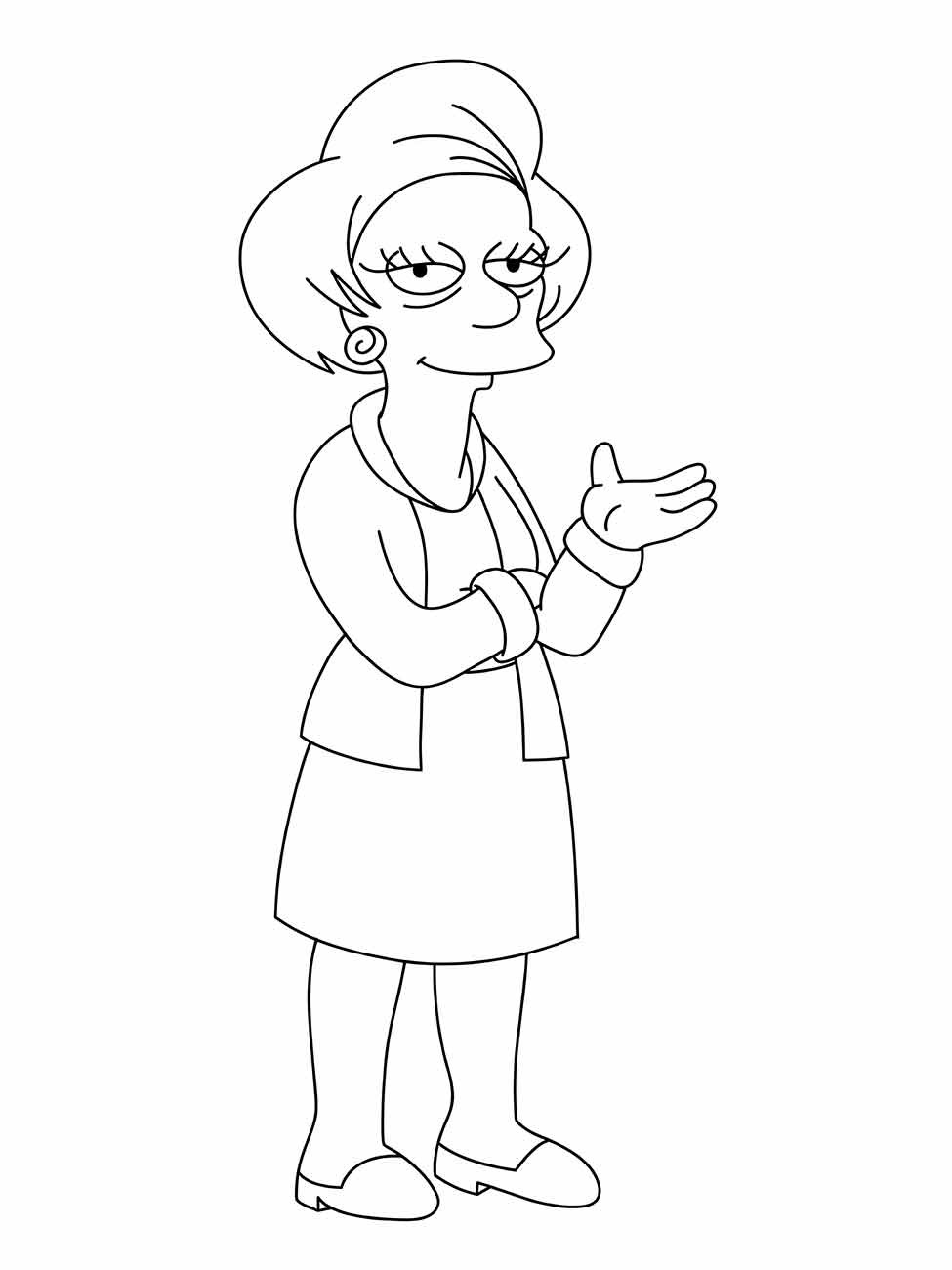 Desenho para colorir de Edna Krabappel com um gesto convidativo.