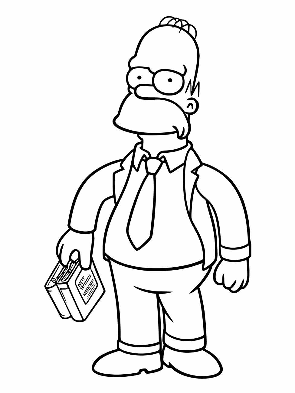 Desenho para colorir Homer Simpson com pasta de trabalho.