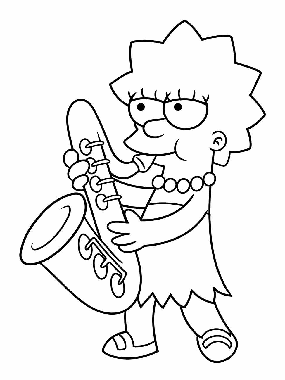 Desenho para colorir Lisa Simpson tocando saxofone.