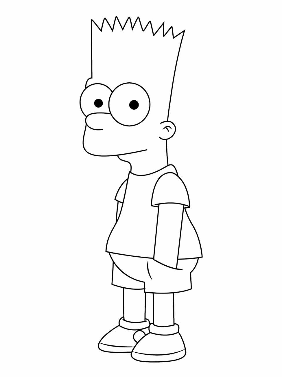 Desenho para colorir do Bart Simpson pensativo.