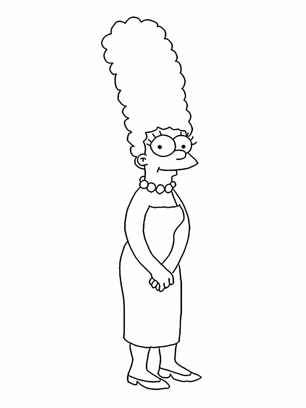 Desenho para colorir Marge Simpson com postura elegante.