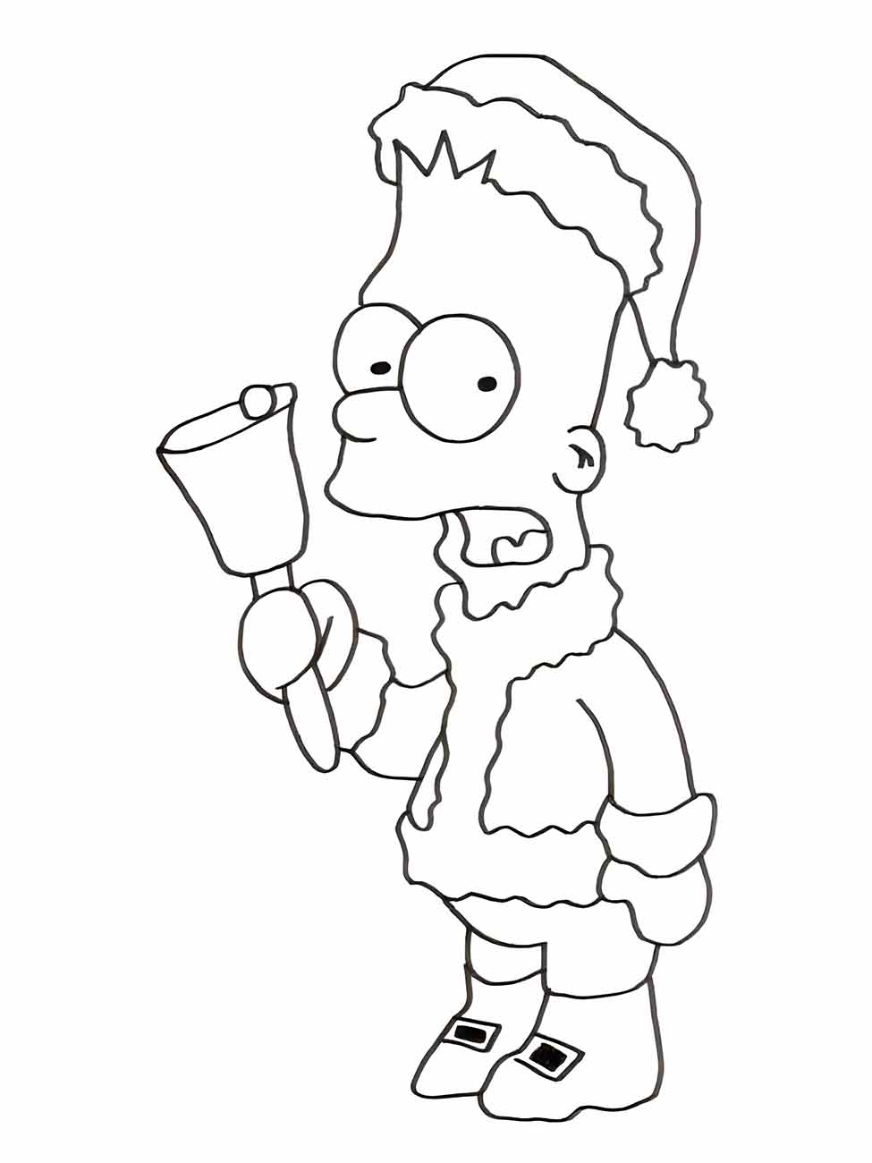 Desenho para colorir do Bart Simpson com roupa de Natal.