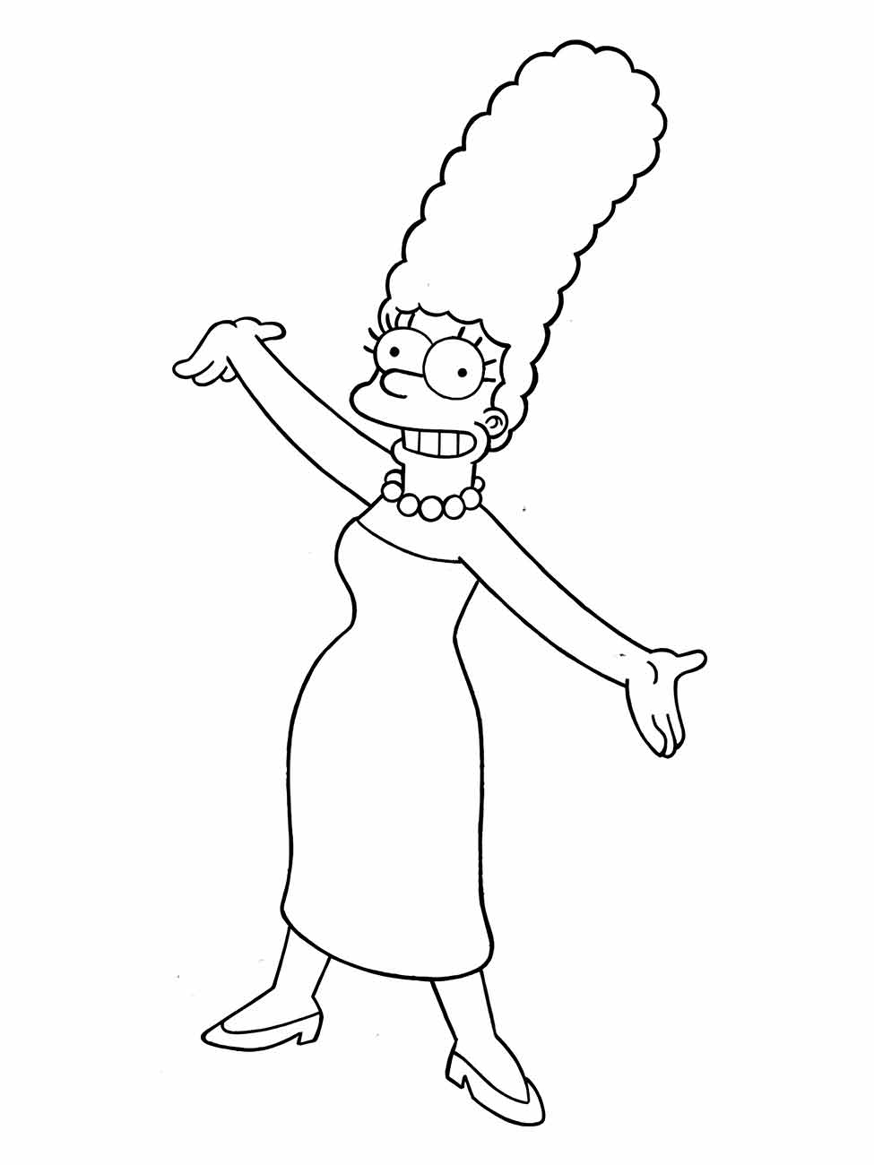 Desenho para colorir da Marge Simpson de braços abertos.