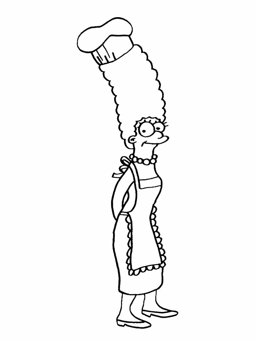 Desenho para colorir da Marge Simpson com chapéu de chef de cozinha.