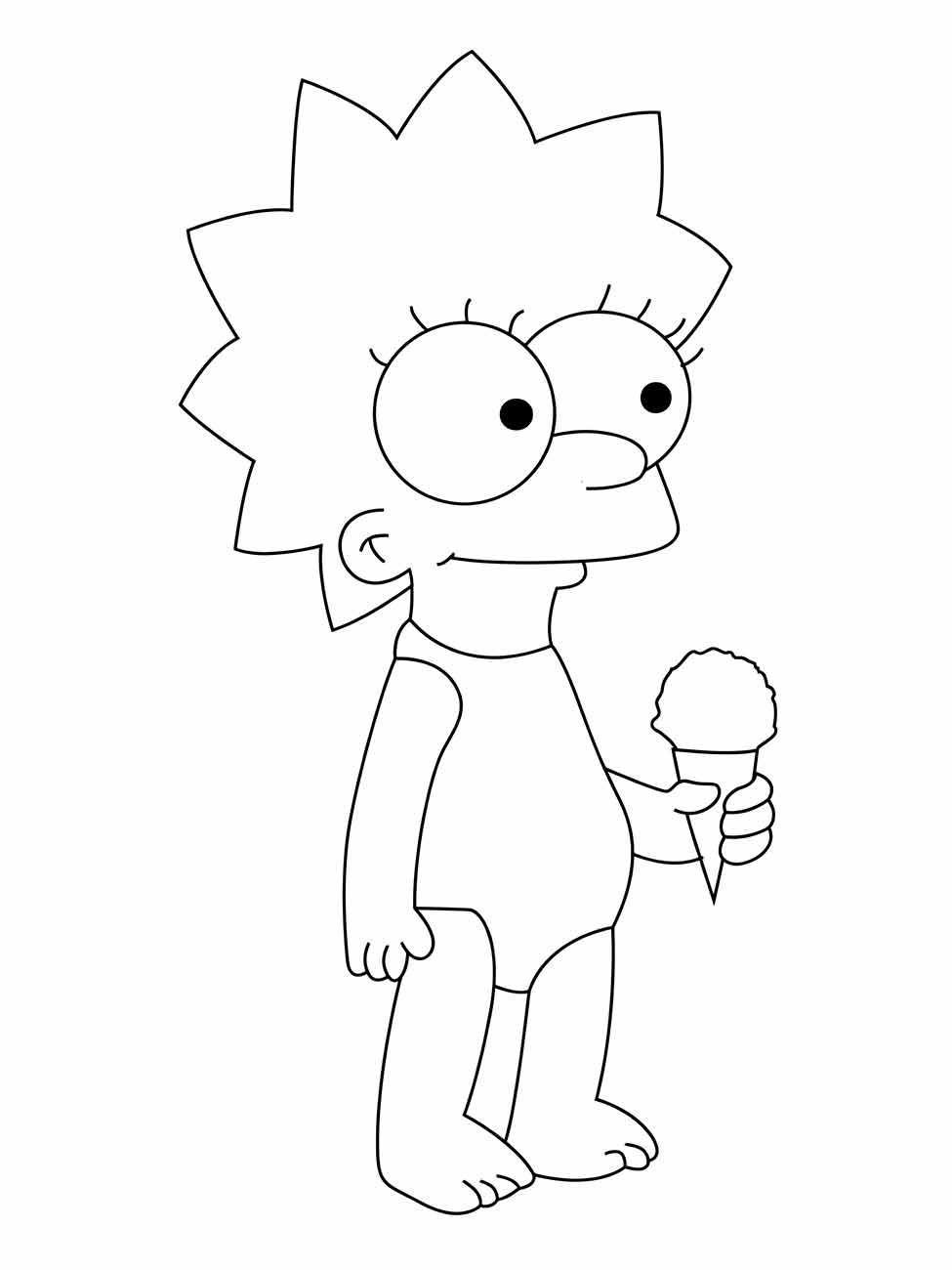 Desenho para colorir Lisa Simpson com sorvete.