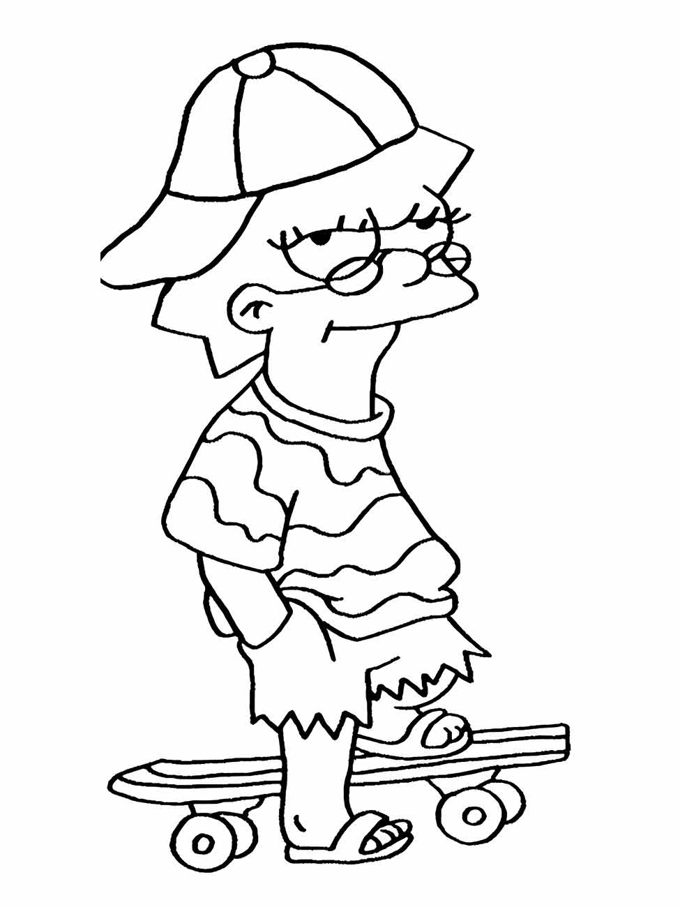 Desenho para colorir da Lisa Simpson no skate.