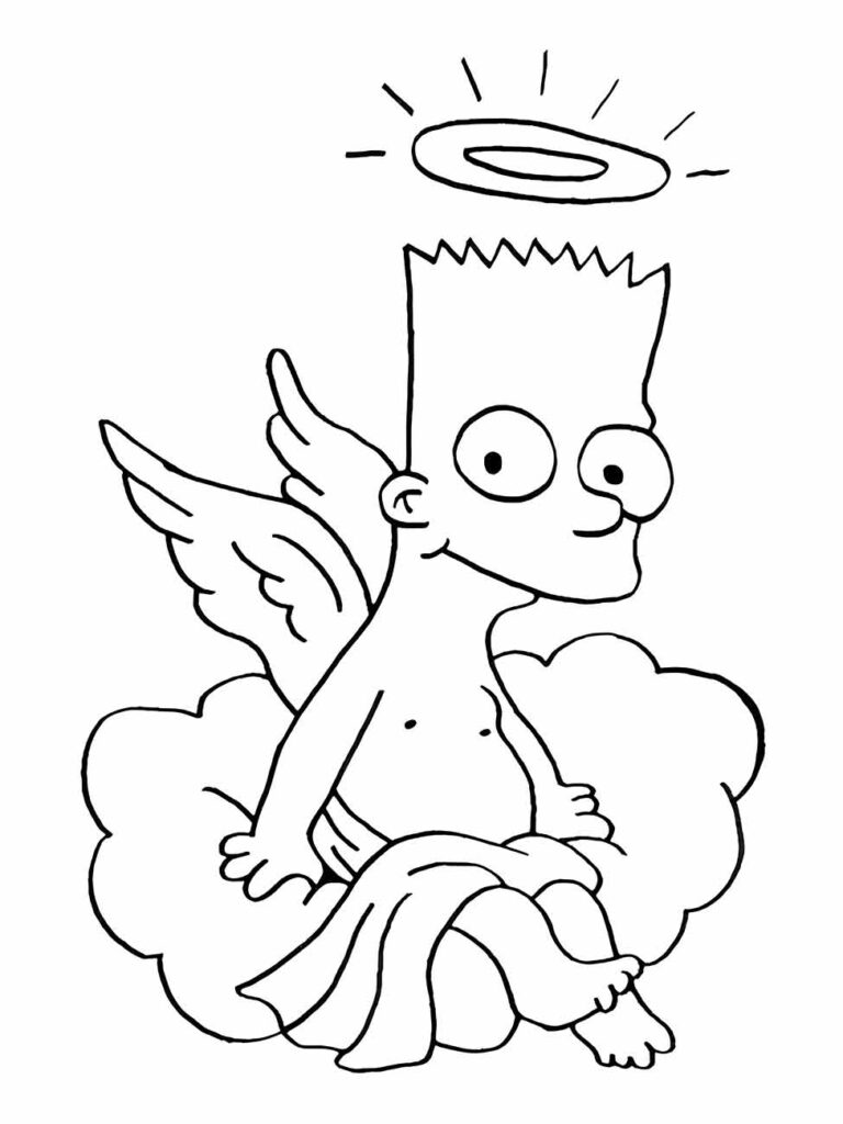 Desenho para colorir Bart Simpson como um anjo.