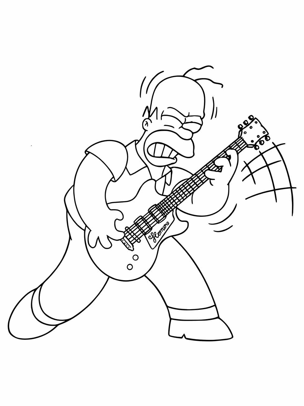 Desenho para colorir do Homer Simpson tocando guitarra.