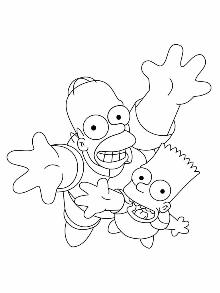 Desenho para colorir do Homer Simpson com o Bart ao seu lado.