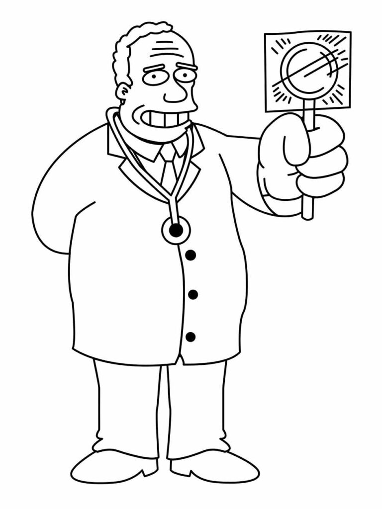 Desenho para colorir Dr. Hibbert segurando um símbolo solar.