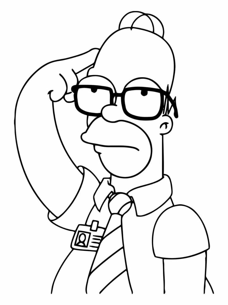 Desenho para colorir Homer Simpson pensativo.