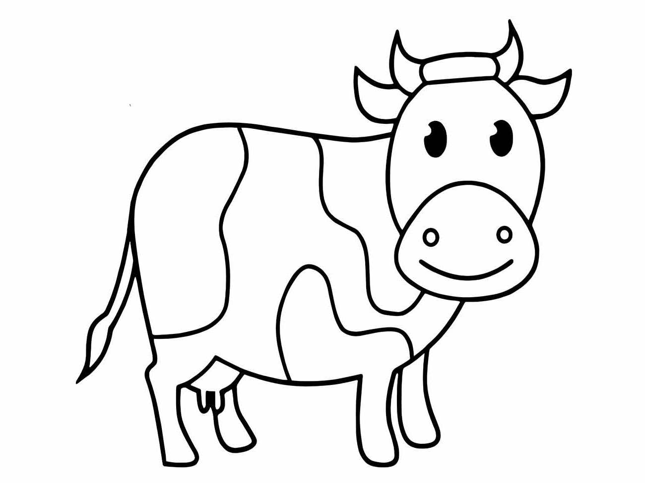 Desenho de uma vaca para colorir, simples e sorridente.