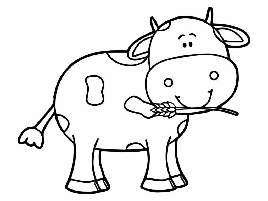 Desenho para colorir de uma vaca jovial.