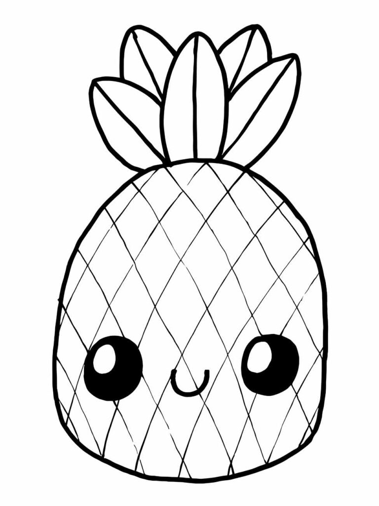 Desenho fofo de uma fruta: abacaxi com olhos grandes.