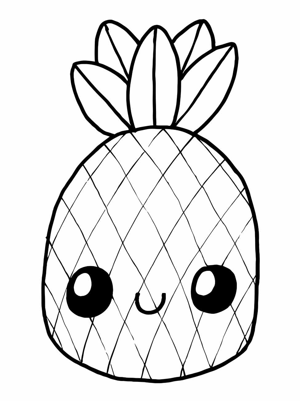 Desenho fofo de uma fruta: abacaxi com olhos grandes.