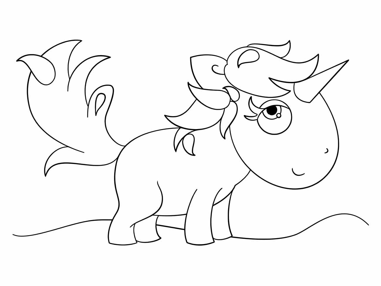 Desenho de um cavalo kawaii para desenhar com juba e cauda estilizadas.