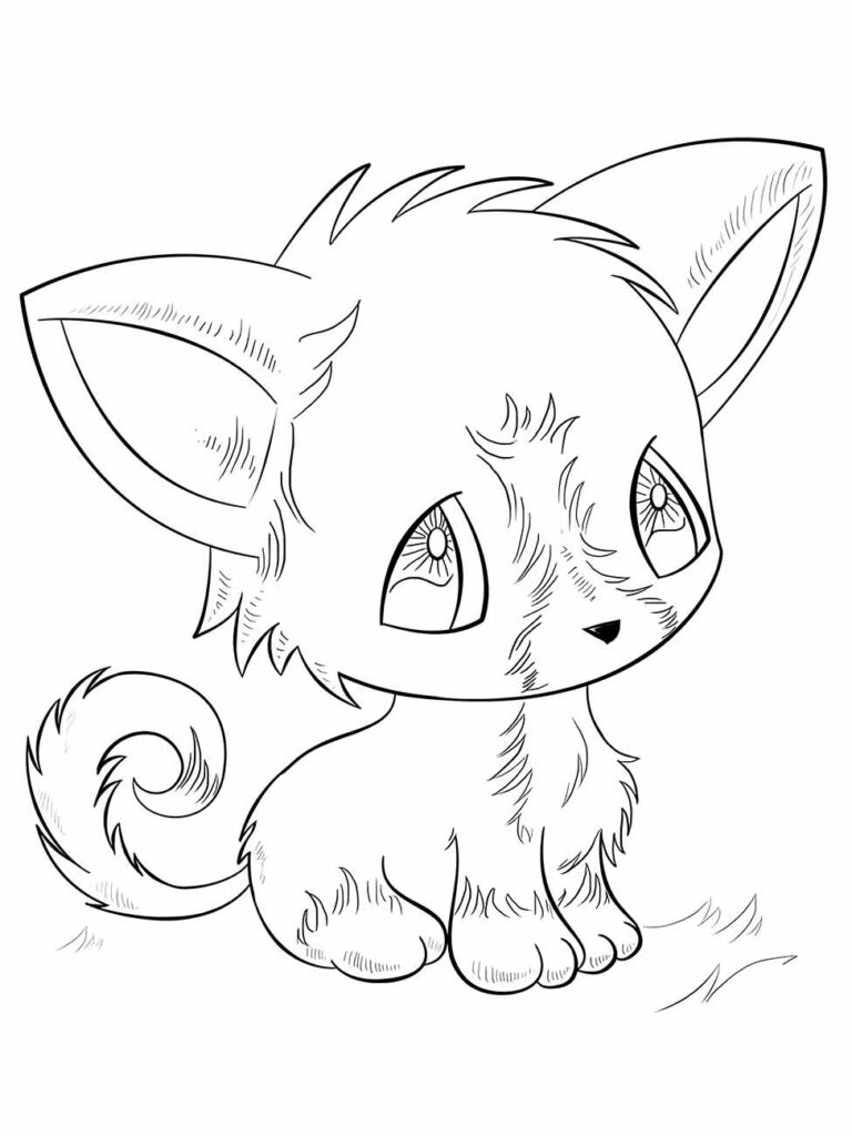 Desenho para desenhar de um gato fofo de anime.